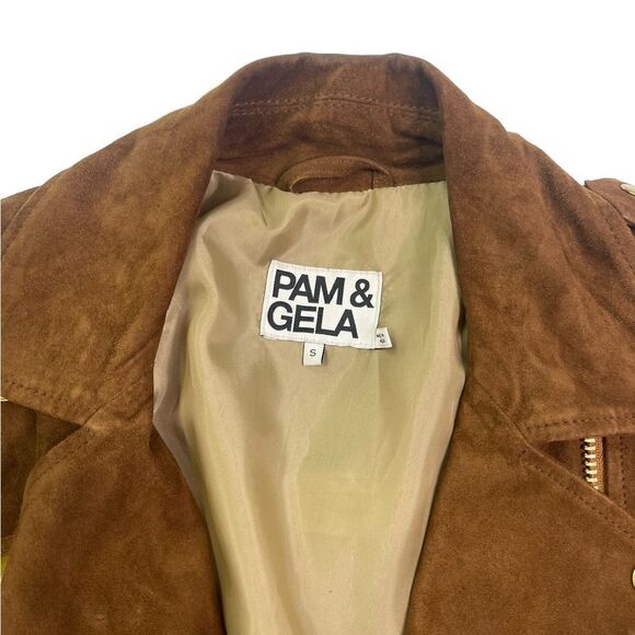 Pam & Gela Suede Chocolate Brown Lace-Up Moto Jacket - Picture 4 of 9